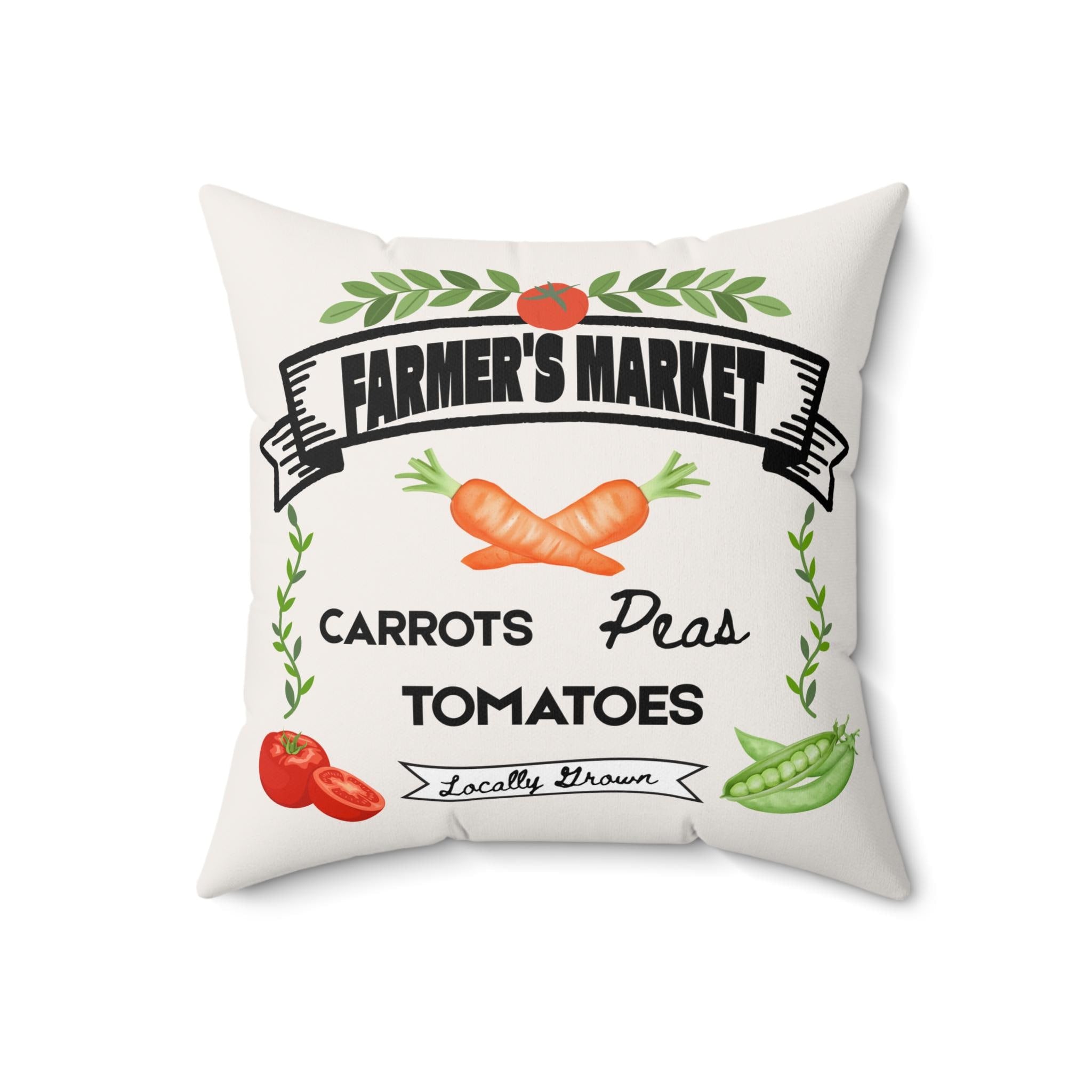 Farmer's Market Pillow, Watercolor Carrots Peas Tomatoes, Rustic Home Decor