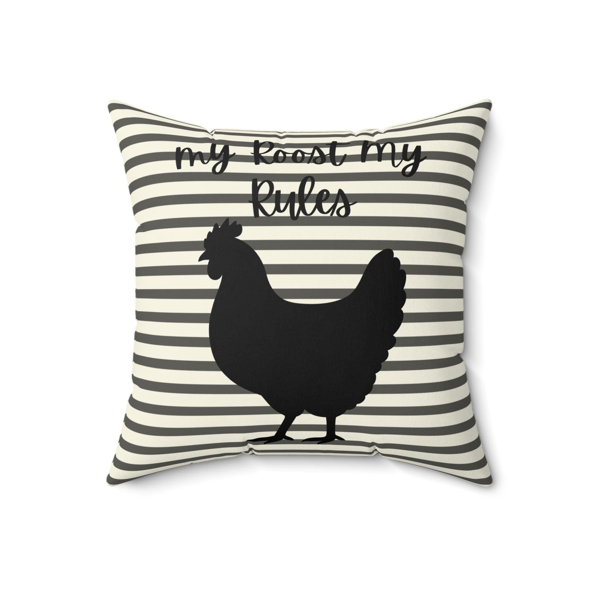 Chicken Pillow | Striped Farmhouse Throw Pillow, Rustic Country Cottage Décor