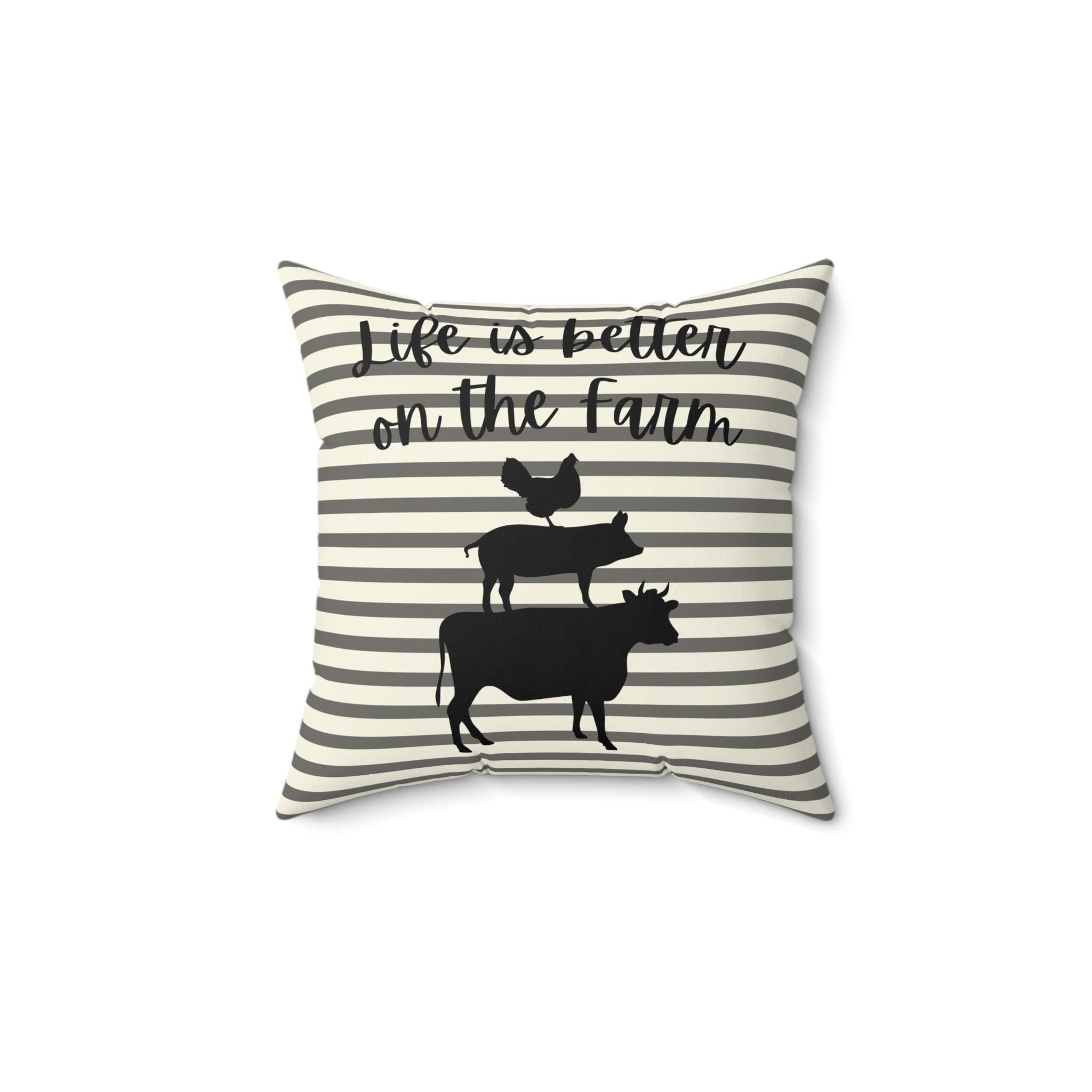 Farm Animal Stack pillow | striped farmhouse decor, "Life is Better on the Farm", County Home Deco, Rustic Farmhouse Pillow, New Home Gift