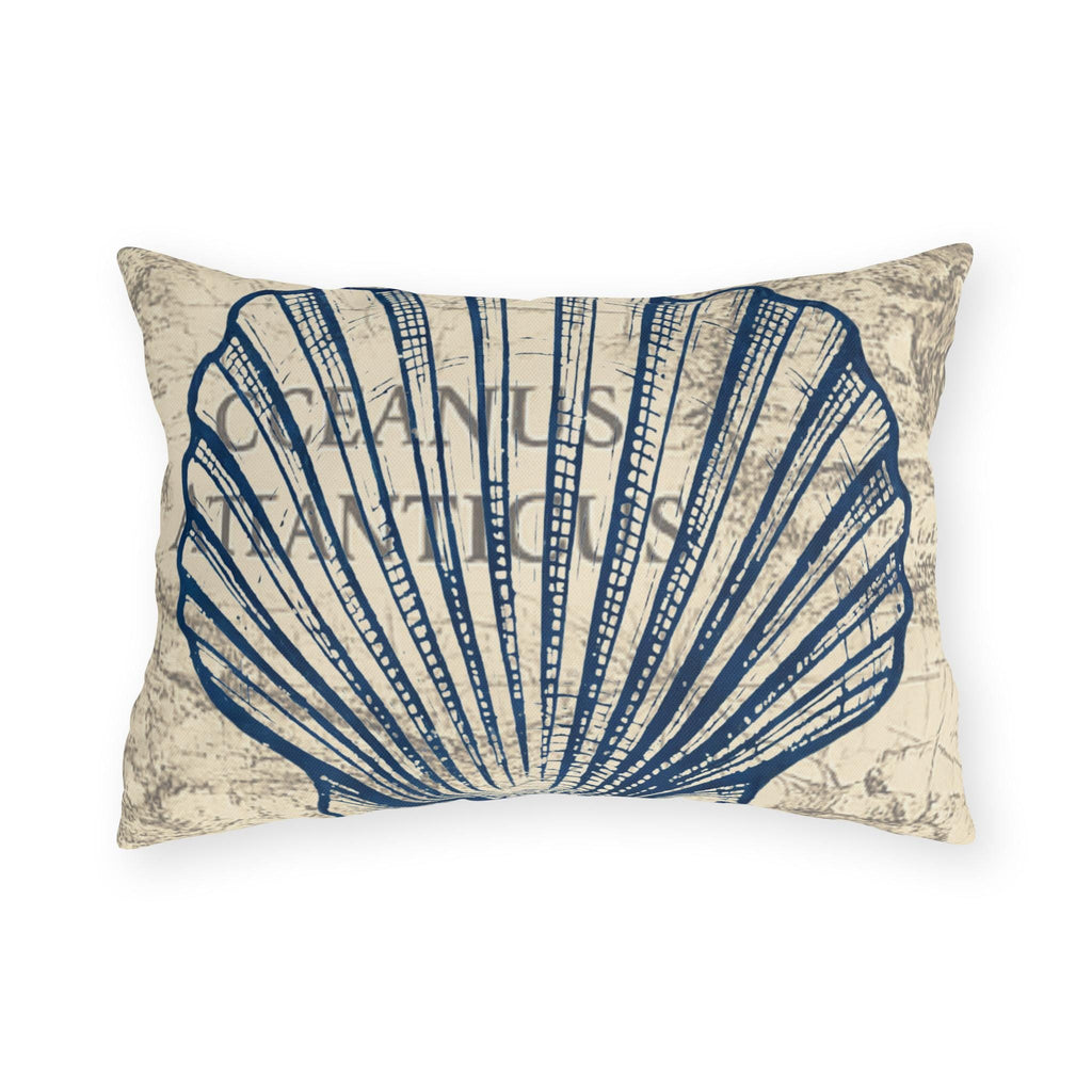 Nautical Blue Shell Pillow | Coastal Seaside Accent, Beach Porch Decor