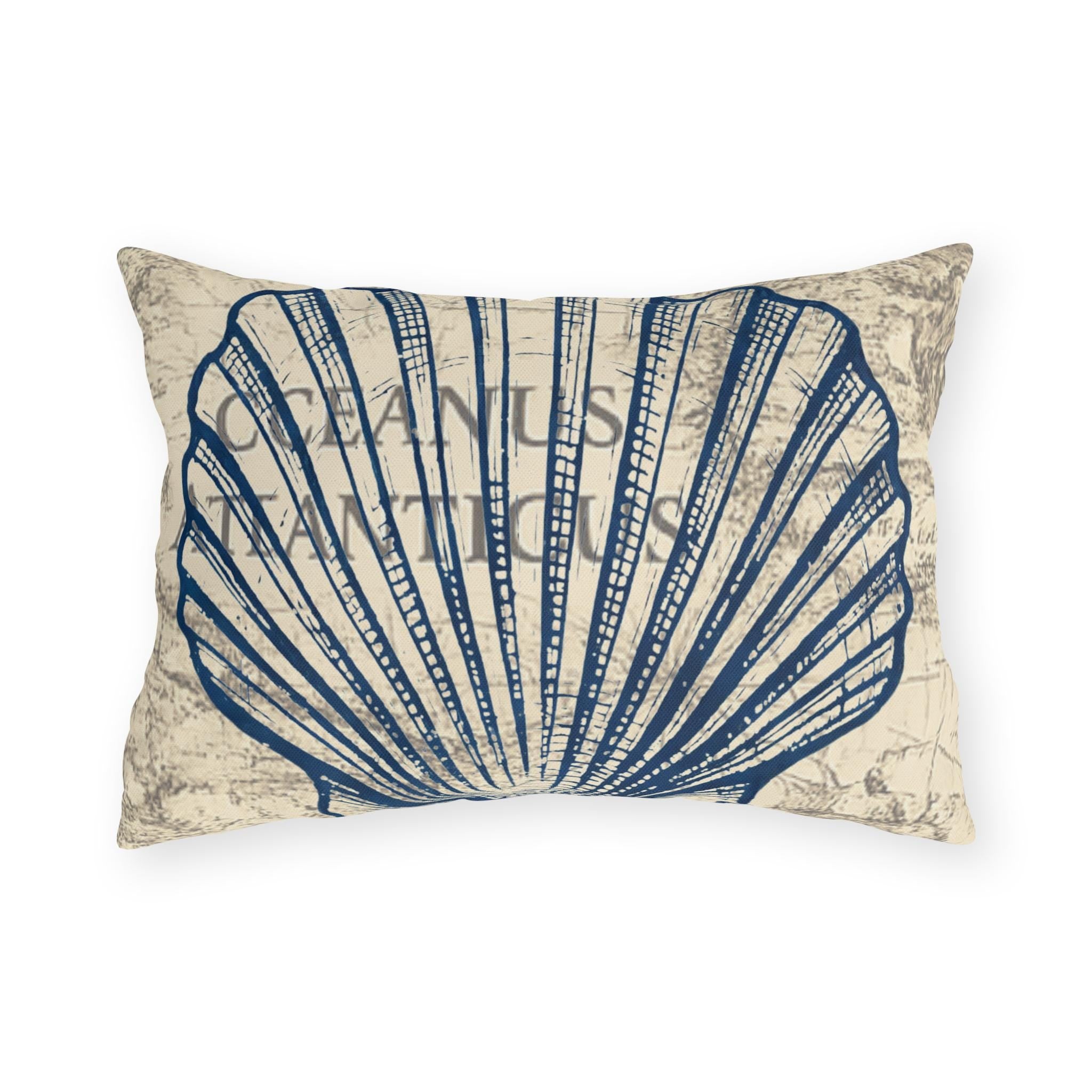 Nautical Blue Shell Pillow | Coastal Seaside Accent, Beach Porch Decor