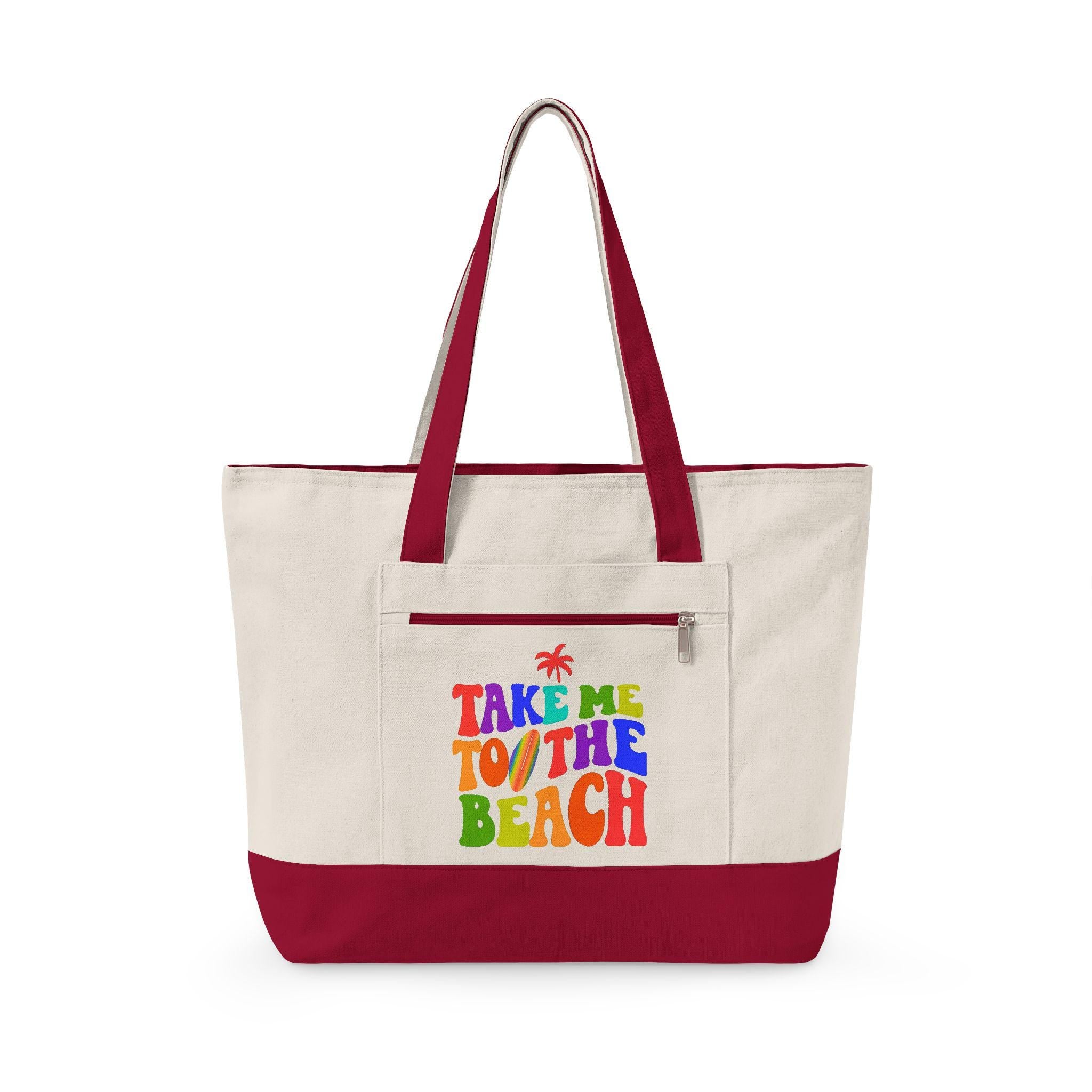 Canvas Beach Tote Bag | Zippered Travel Vacation Bag
