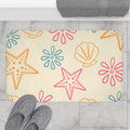 Pastel Seashell Starfish Pattern Bath Mat  Beach Bathroom Decor, Coastal Inspired Beach Bathroom Rug, Housewarming Gift, Seaside Bathroommat