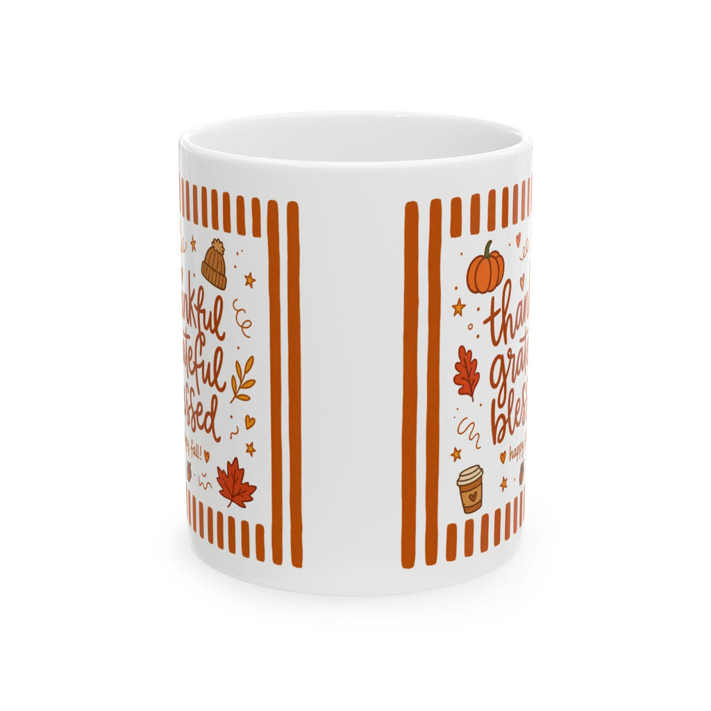 Thankful Grateful Blessed Ceramic Mug | 11oz 15oz, Fall Pumpkin Mug, Cozy Autumn Cup, Thanksgiving Gift, Farmhouse Kitchen Fall Coffee Cup