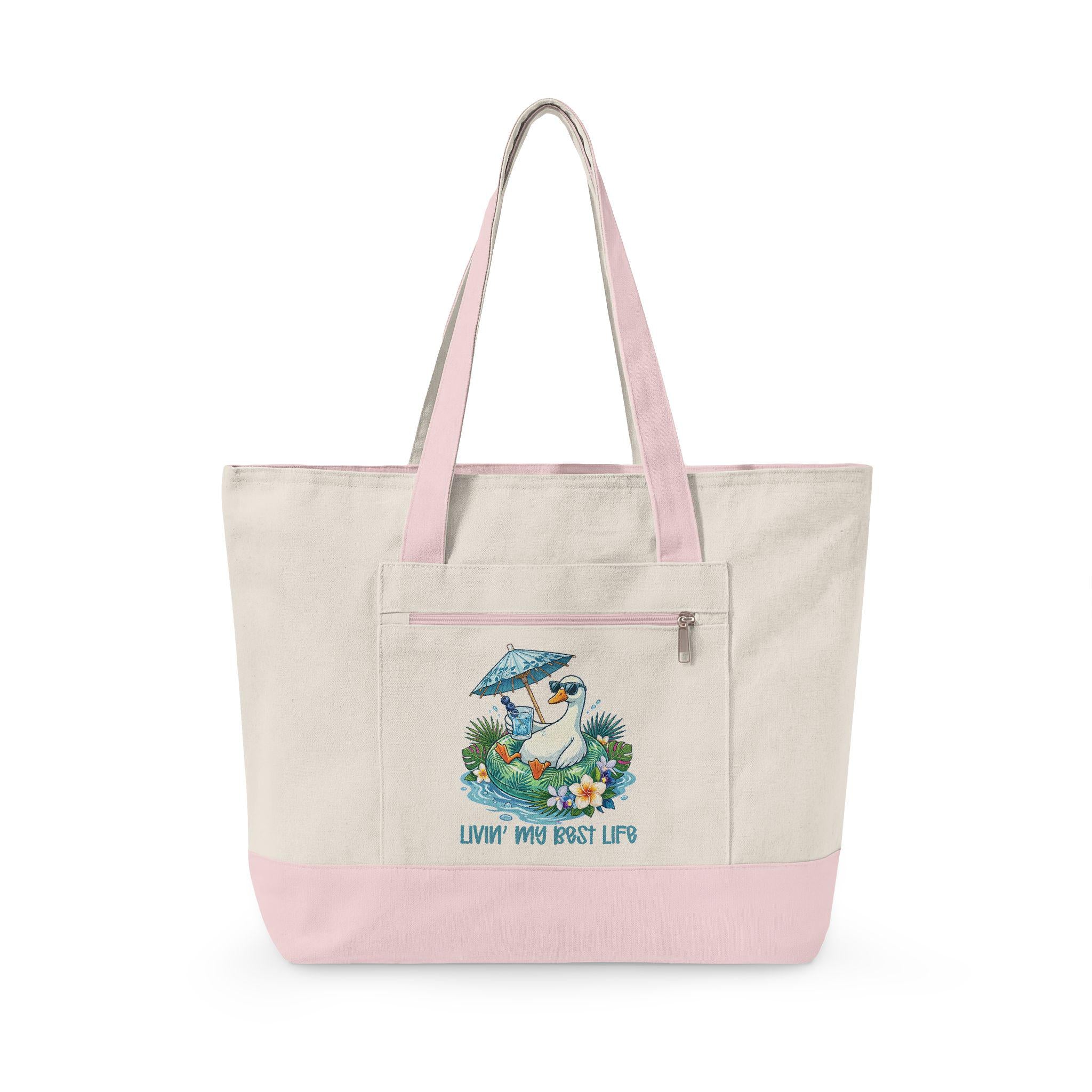 Beach Goose Canvas Tote Bag | Coastal Zippered Travel Bag