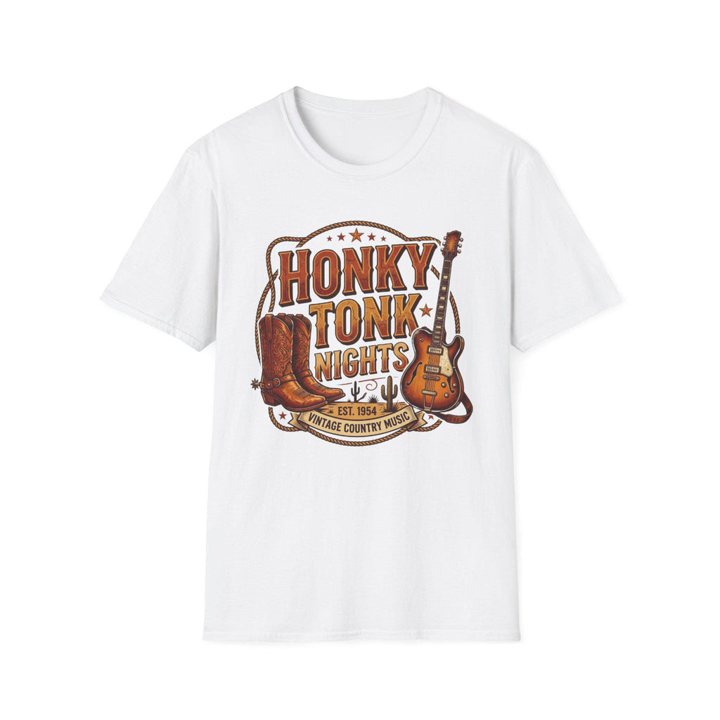 Honky Tonk Nights T-Shirt | Vintage Cowboy Boots Guitar Country Music Tee