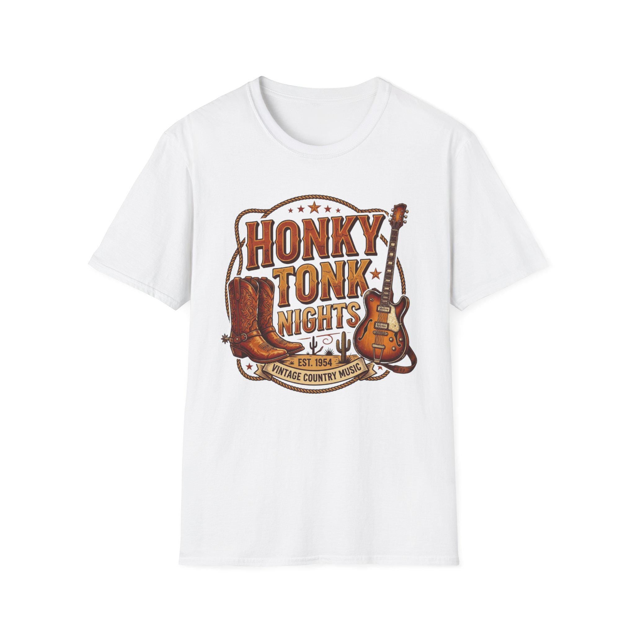 Honky Tonk Nights T-Shirt | Vintage Cowboy Boots Guitar Country Music Tee