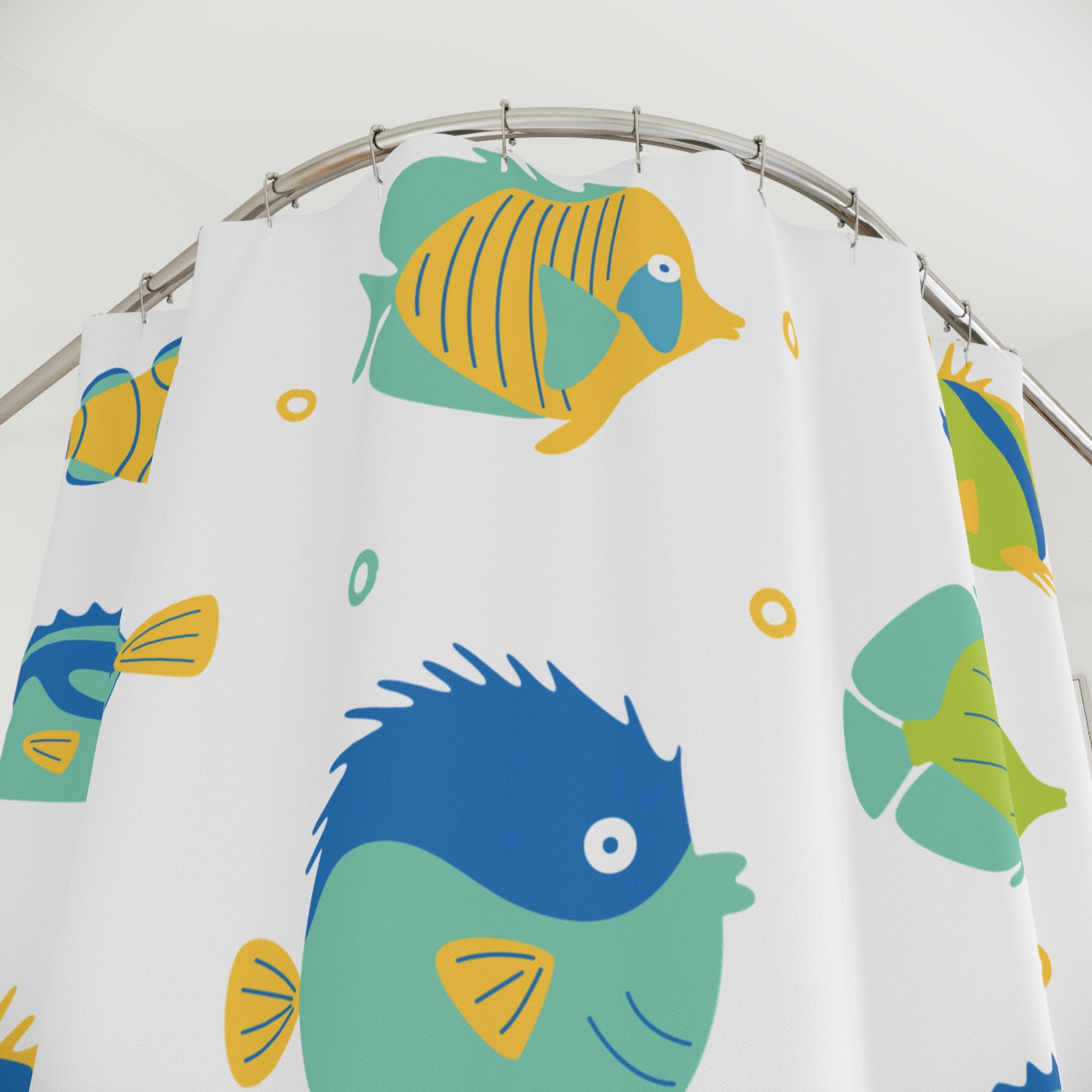 Tropical Fish Pattern Shower Curtain | Colorful Cartoon Fish Bathroom Decor, Kids Bathroom Home Deco, New Home Gift Bathroom Shower Curtain