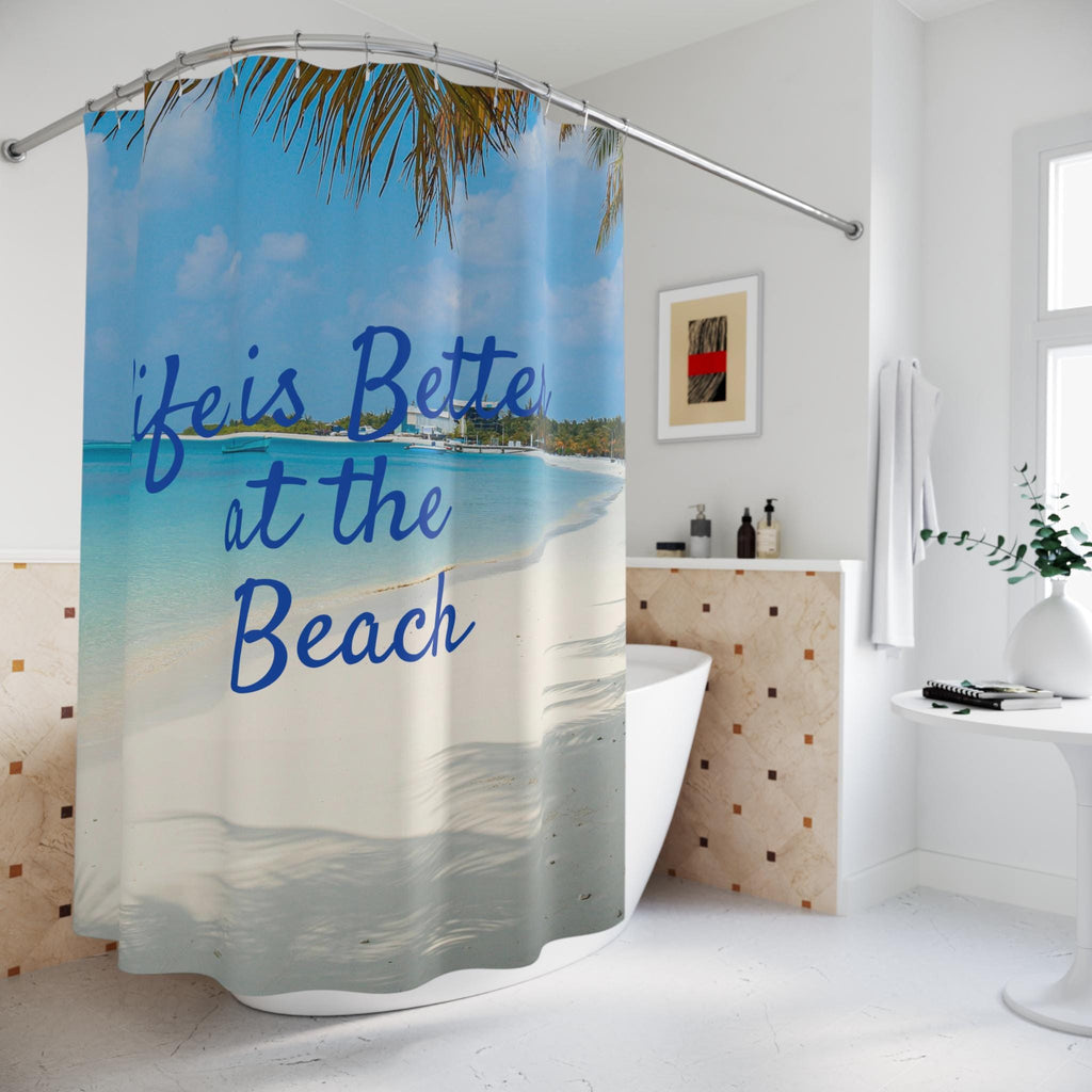 Life Is Better at the Beach Shower Curtain | Beach Scene, Vacation House Deco, Beach Bathroom Accessory, Coastal Deco for Home, House Gift