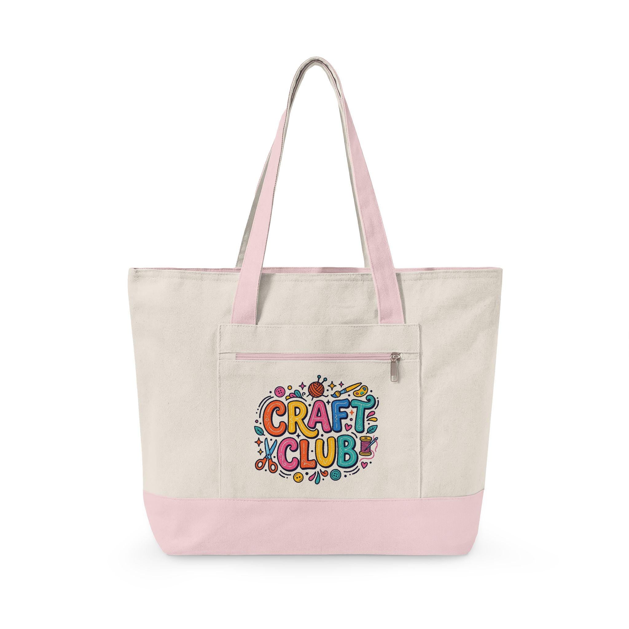 Heavy Canvas Zippered Tote Bag, Craft Supplies Organizer, Market Travel Bag