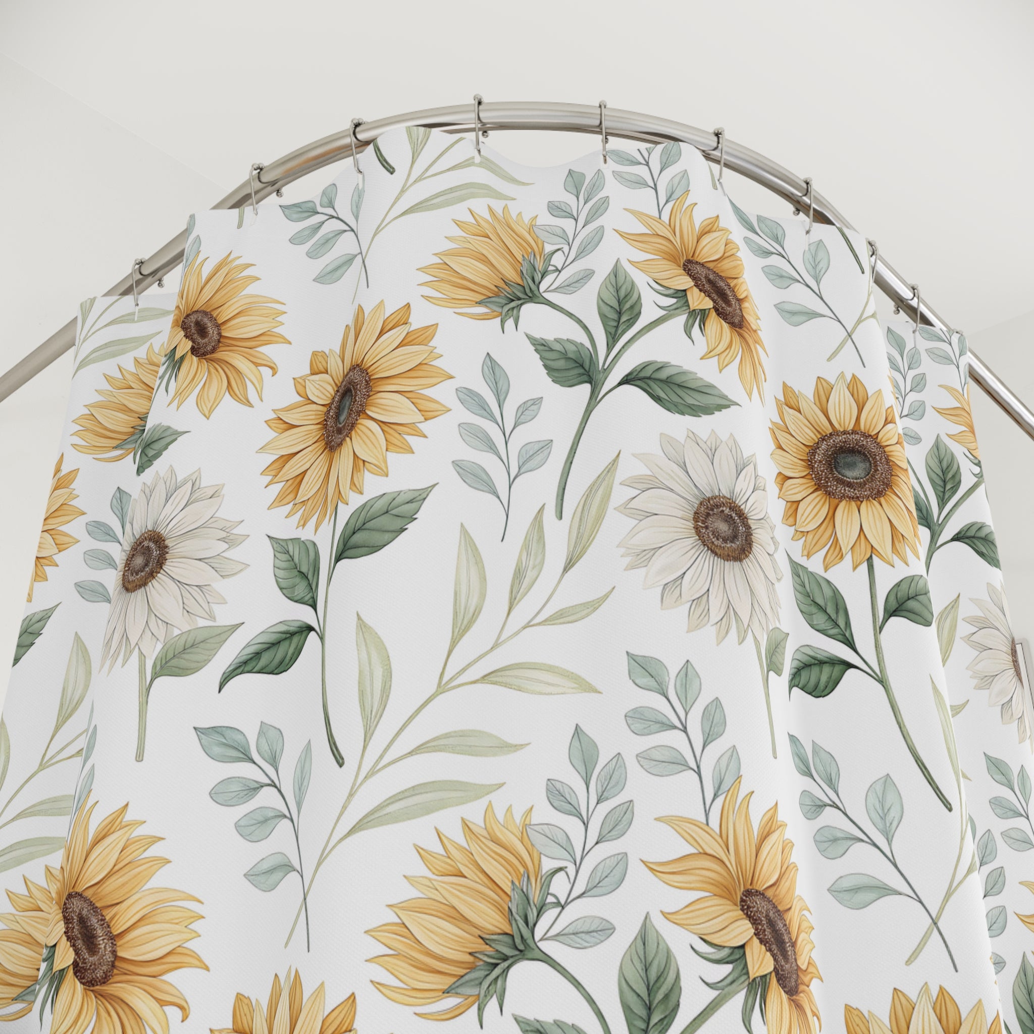Sunflower Shower Curtain — Botanical Floral Bathroom Decor