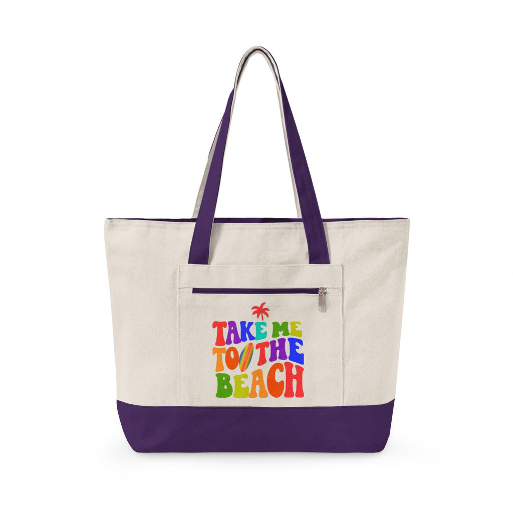 Canvas Beach Tote Bag | Zippered Travel Vacation Bag