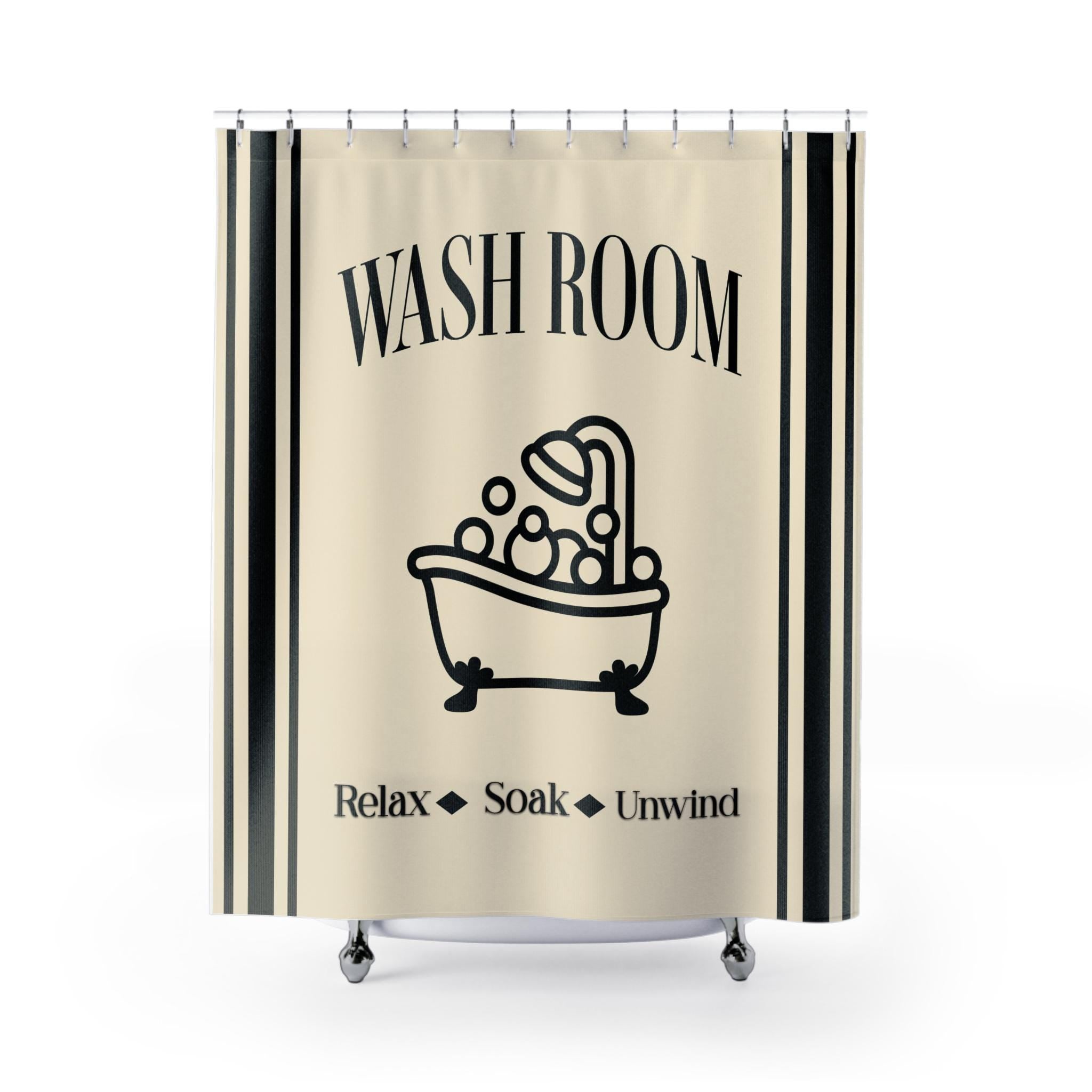 Wash Room bathtub illustration Shower Curtain | Relax Soak Unwind bathroom decor, Vintage Inspired Bathroom Accessory, Spa Shower Curtain