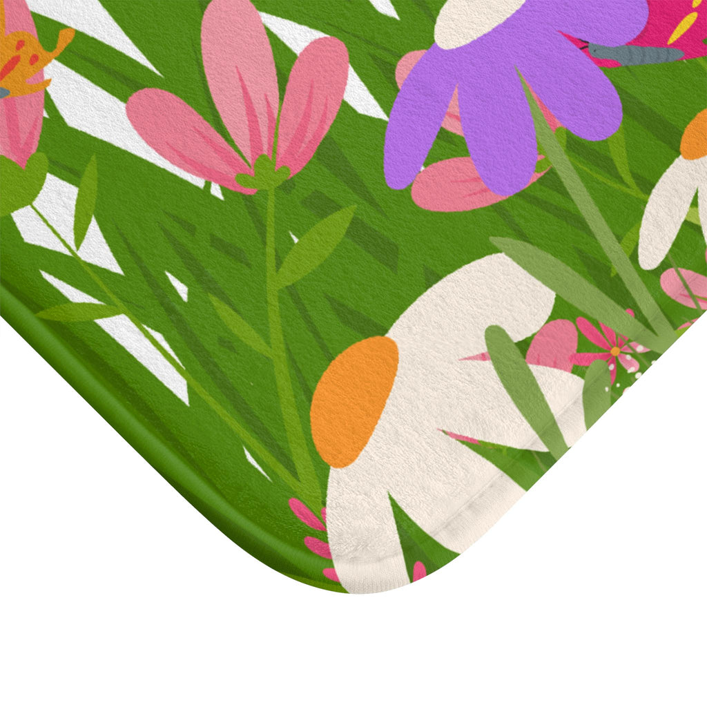 Colorful Wildflower Meadow Bath Mat | Butterflies Floral Spring, Cute Bathmat, Housewarming Gift, Floral Bathroom Deco, Luxury Bathroom Rug