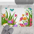 Colorful Wildflower Meadow Bath Mat | Butterflies Floral Spring, Cute Bathmat, Housewarming Gift, Floral Bathroom Deco, Luxury Bathroom Rug