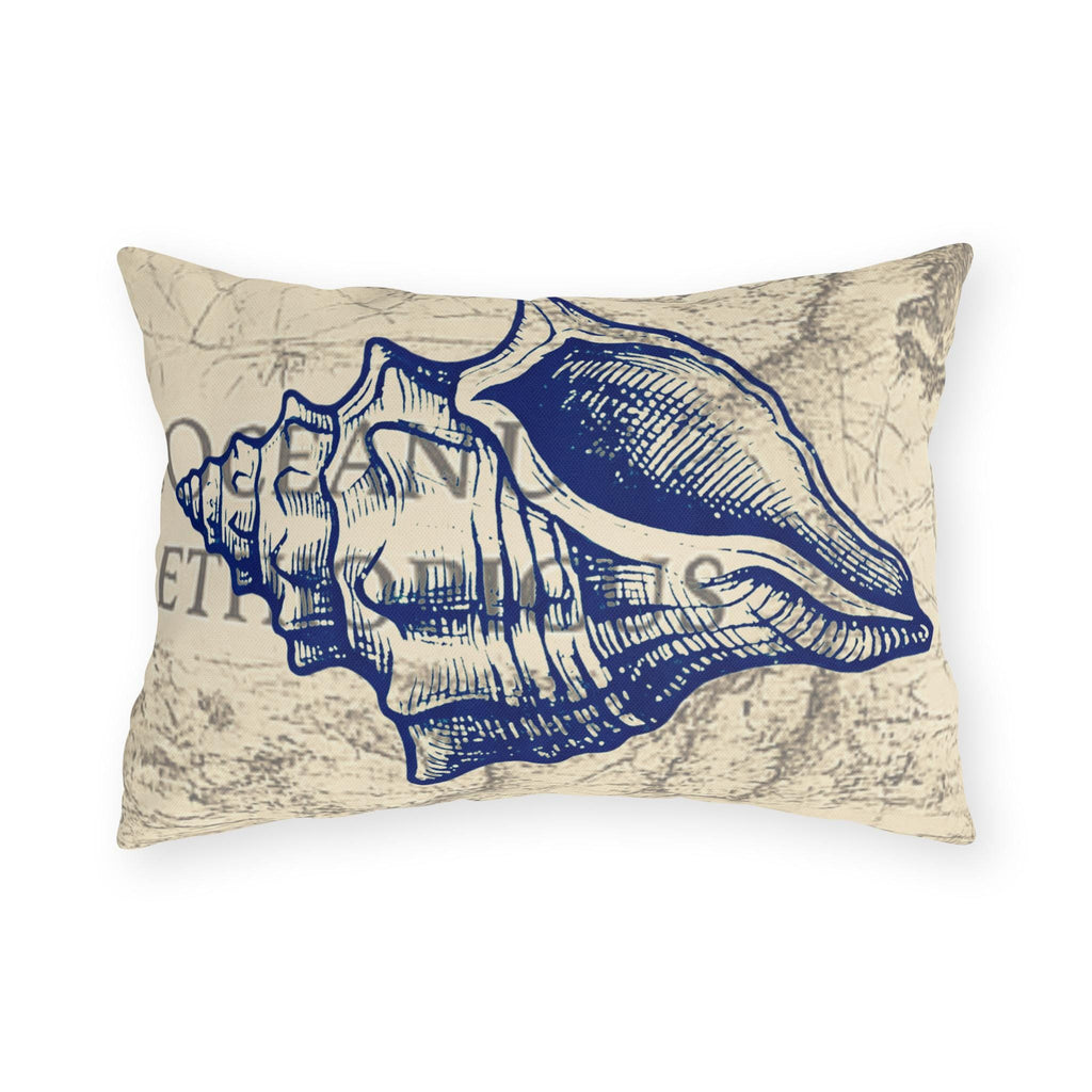 Nautical Conch Shell Pillow | Coastal Seaside Accent, Outdoor Porch Cushion