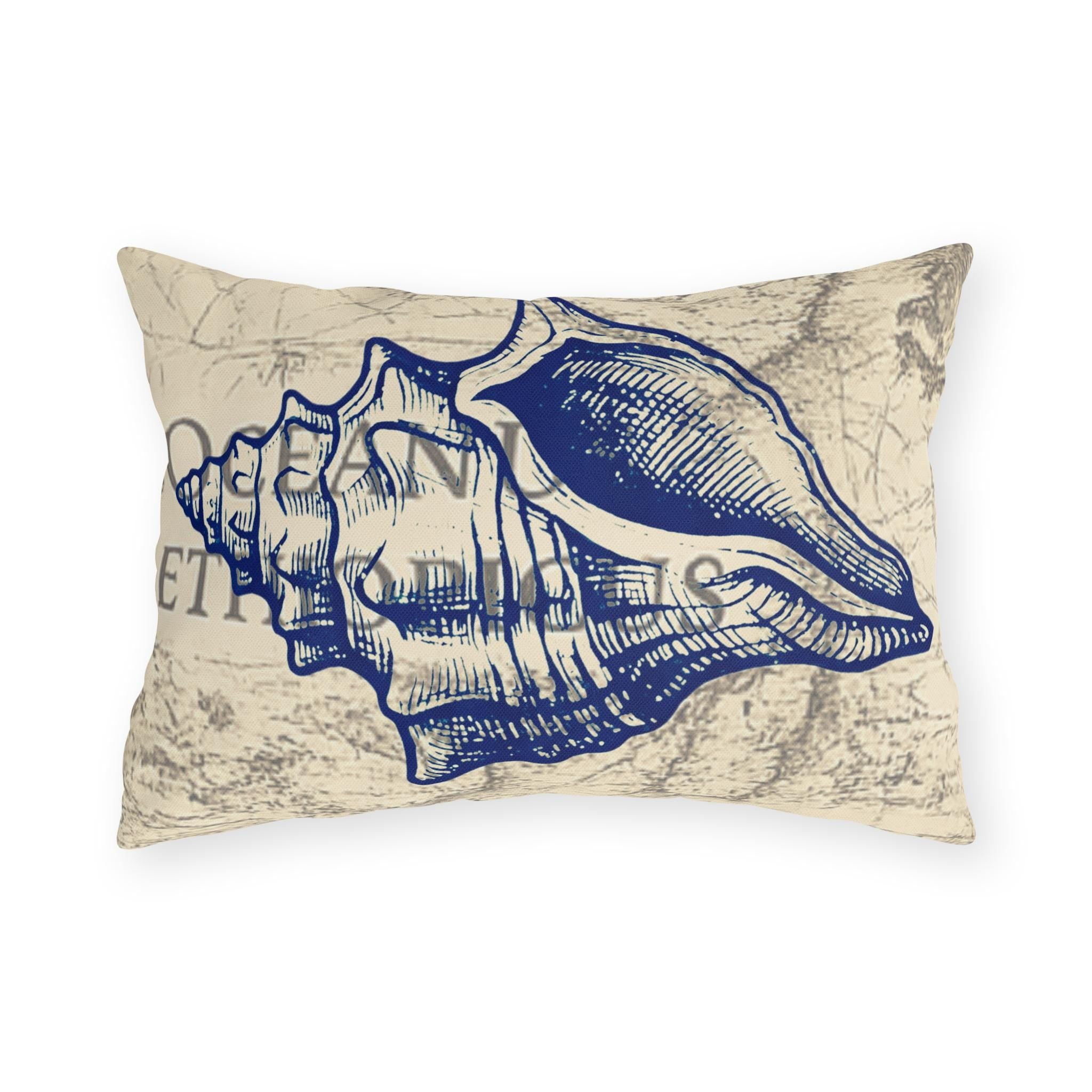 Nautical Conch Shell Pillow | Coastal Seaside Accent, Outdoor Porch Cushion