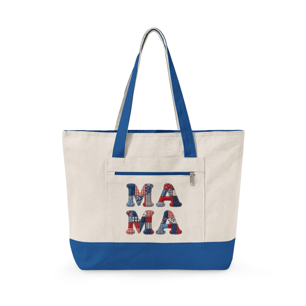 Mama Floral Patchwork Canvas Tote Bag | Zippered Everyday Carryall