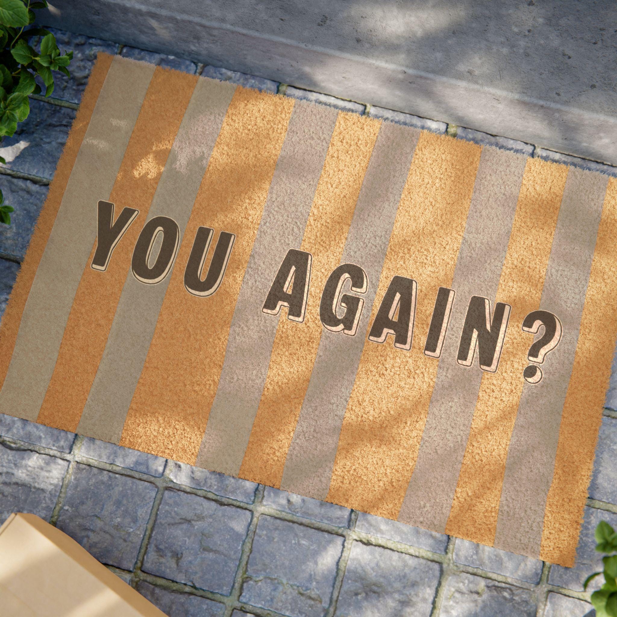 You Again? striped doormat | funny welcome mat, coir entry rug, Statement Front Door Mat, New Home, House Gift, Apt Front Door Mat