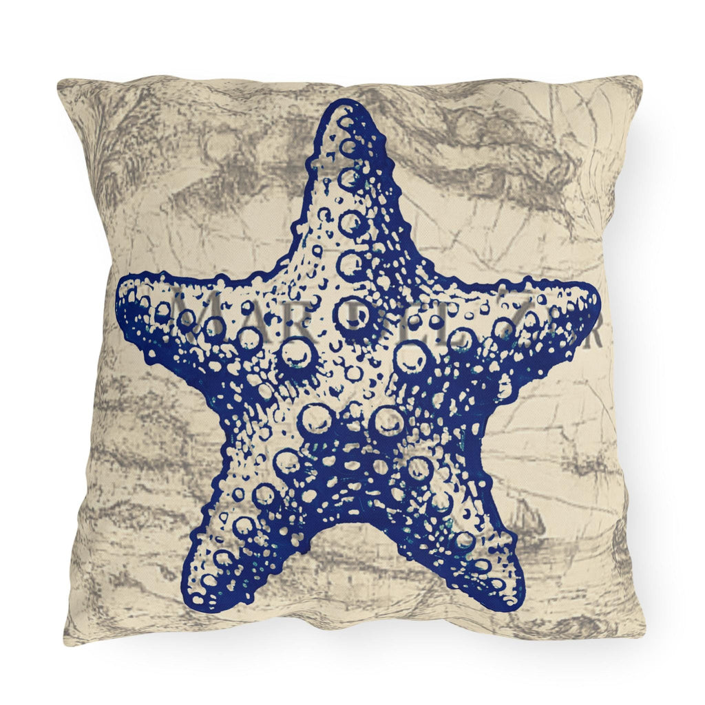 Nautical Blue Starfish Outdoor Pillow | Coastal Beach Decorative Cushion