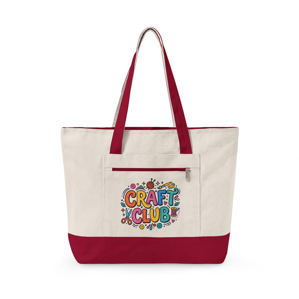 Heavy Canvas Zippered Tote Bag, Craft Supplies Organizer, Market Travel Bag