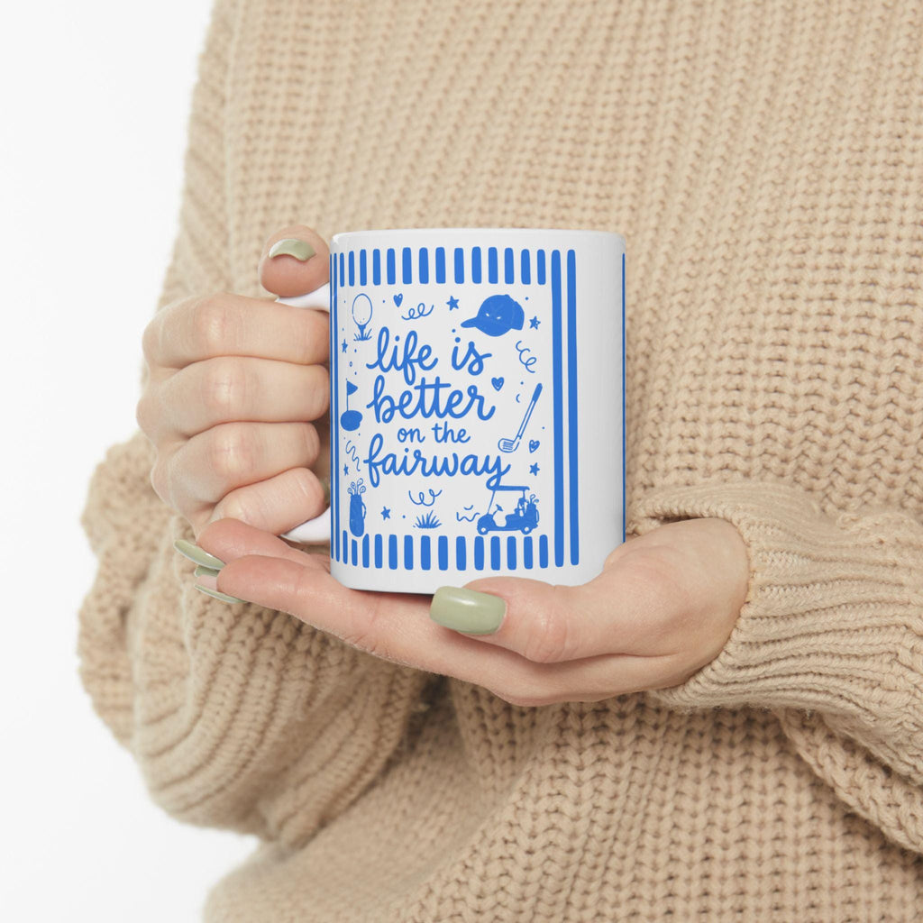 Life Is Better on the Fairway Mug | Golf Coffee Cup, Golfer Ceramic Mug, Golfer Gift Coffee Mug, Doddle Graphic Golf Mug