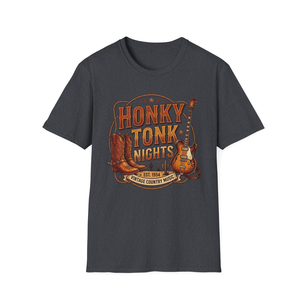 Honky Tonk Nights T-Shirt | Vintage Cowboy Boots Guitar Country Music Tee