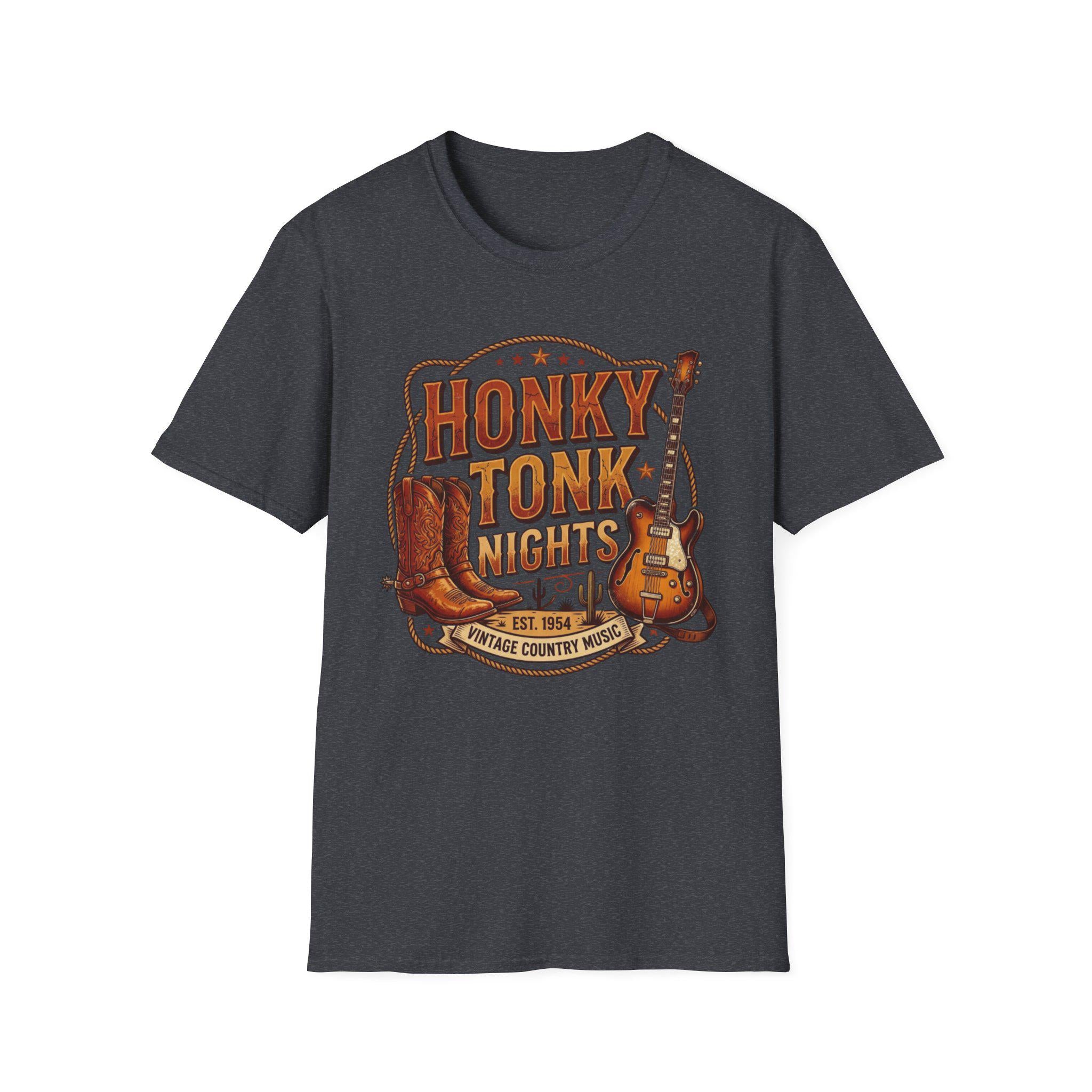 Honky Tonk Nights T-Shirt | Vintage Cowboy Boots Guitar Country Music Tee