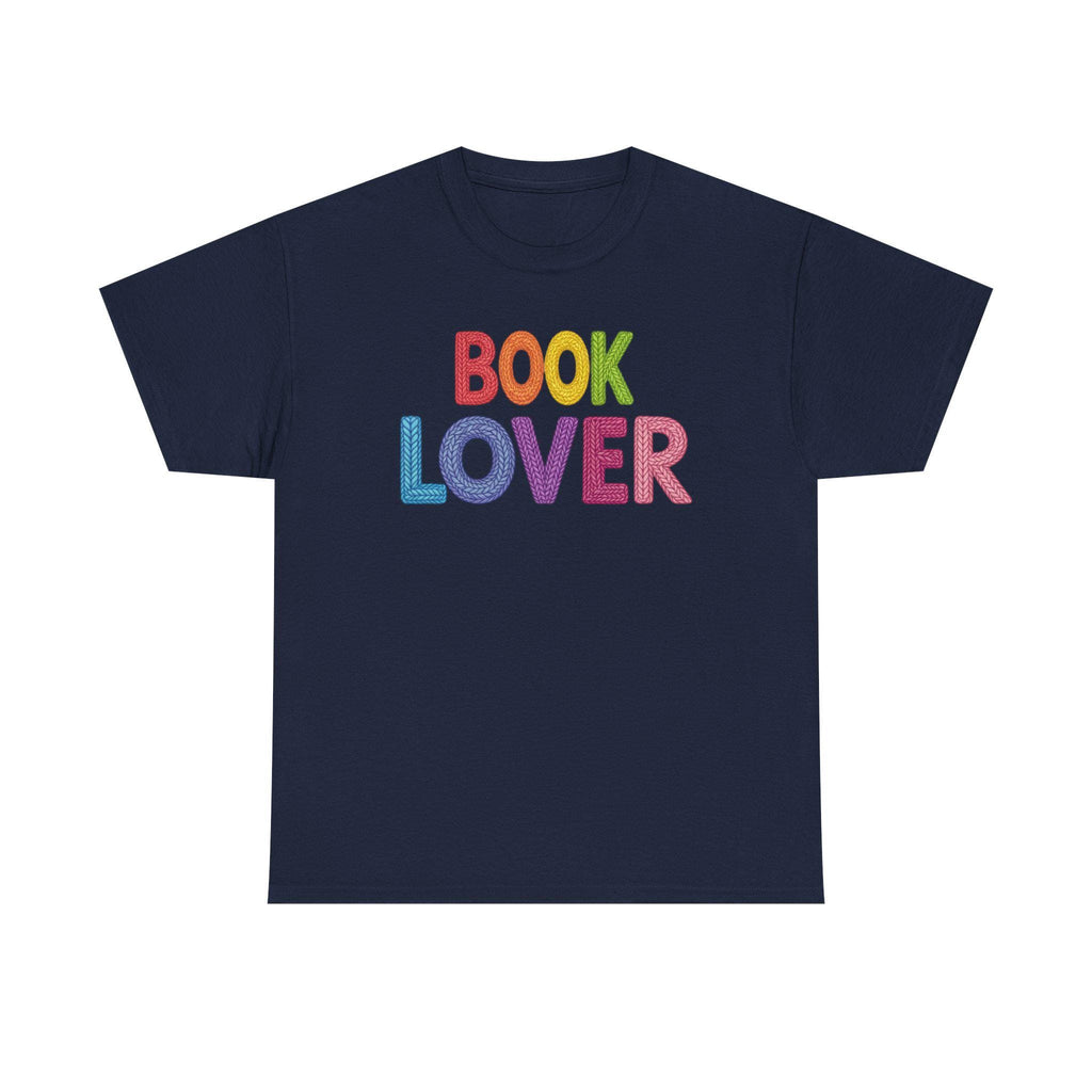 Book Lover Tee | Rainbow Stitched Text, Crew Neck Cotton Shirt