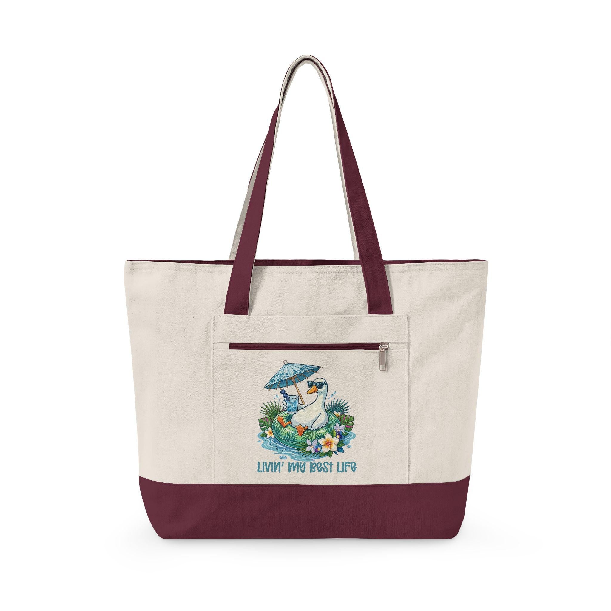 Beach Goose Canvas Tote Bag | Coastal Zippered Travel Bag