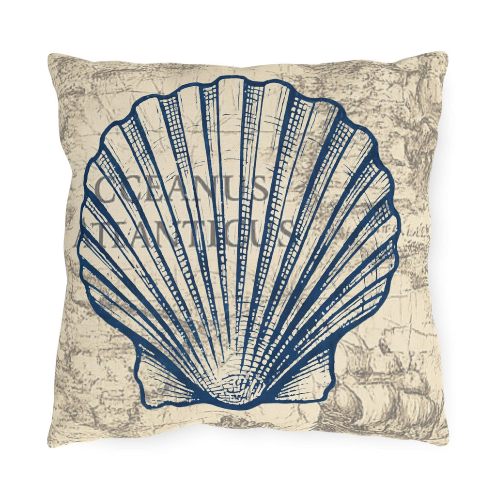 Nautical Blue Shell Pillow | Coastal Seaside Accent, Beach Porch Decor