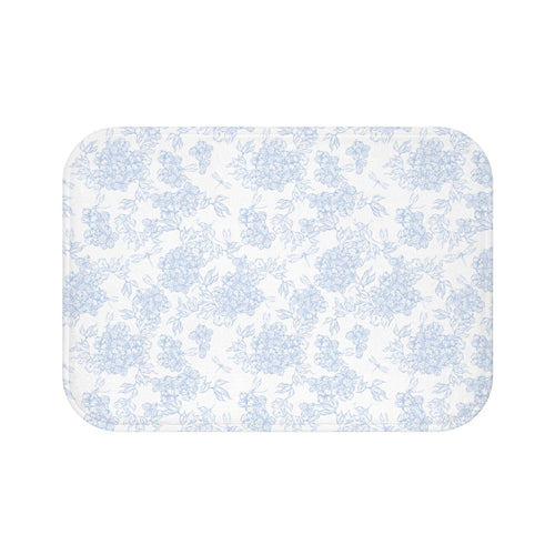 Blue Toile Floral Bath Mat Vintage Cottage Bathroom Decor, Country Bathroom Shower Curtain, New Home Gift, Light Blue Flower Shower Curtain