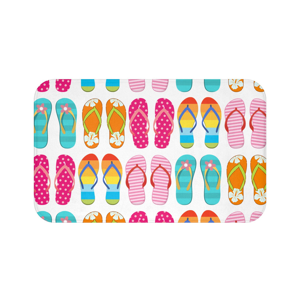 Colorful Flip Flops Pattern Bath Mat | Summer Beach Stripe Design, Beach House Bathmat, Coastal Home Deco Housewarming Gift, Beach Style Rug