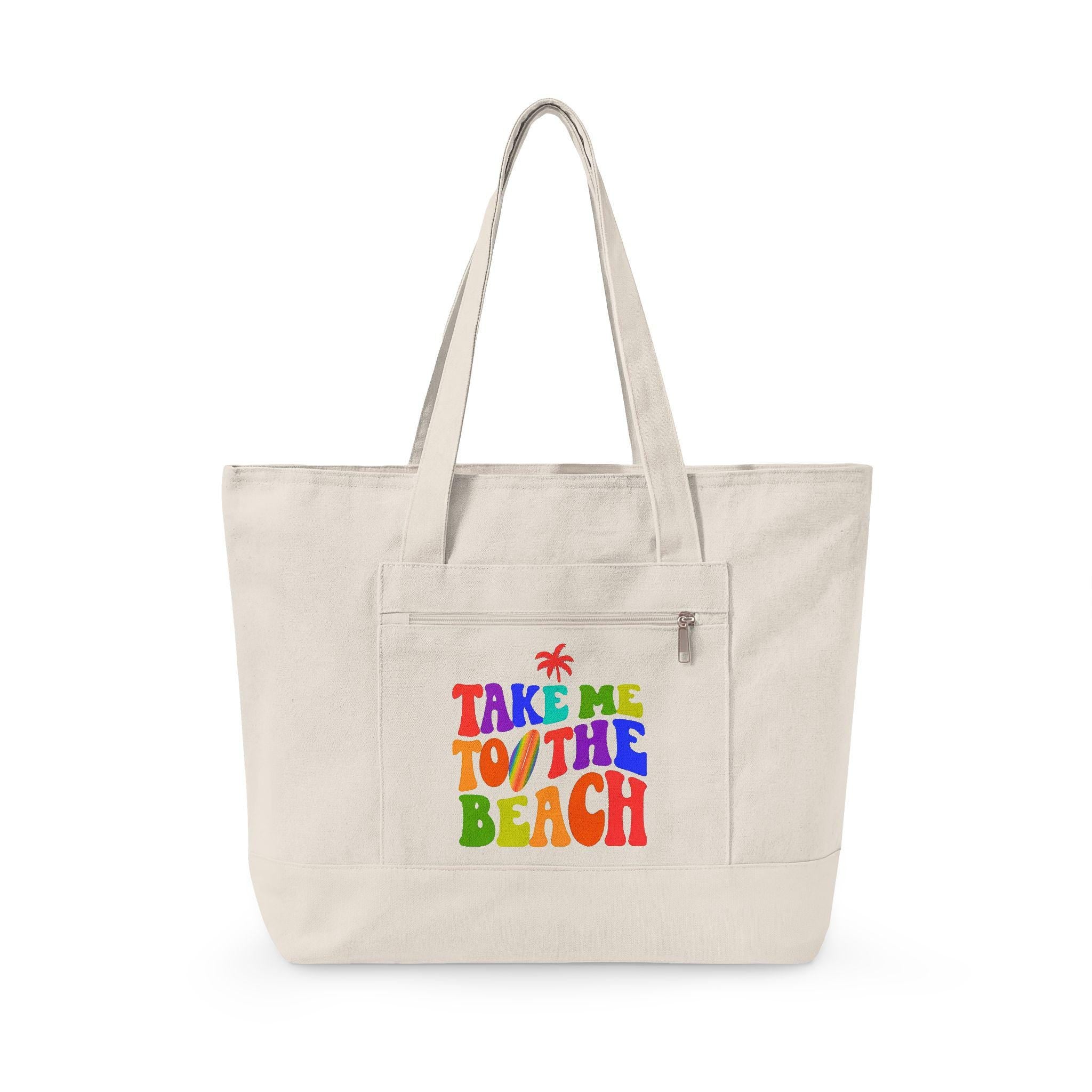 Canvas Beach Tote Bag | Zippered Travel Vacation Bag