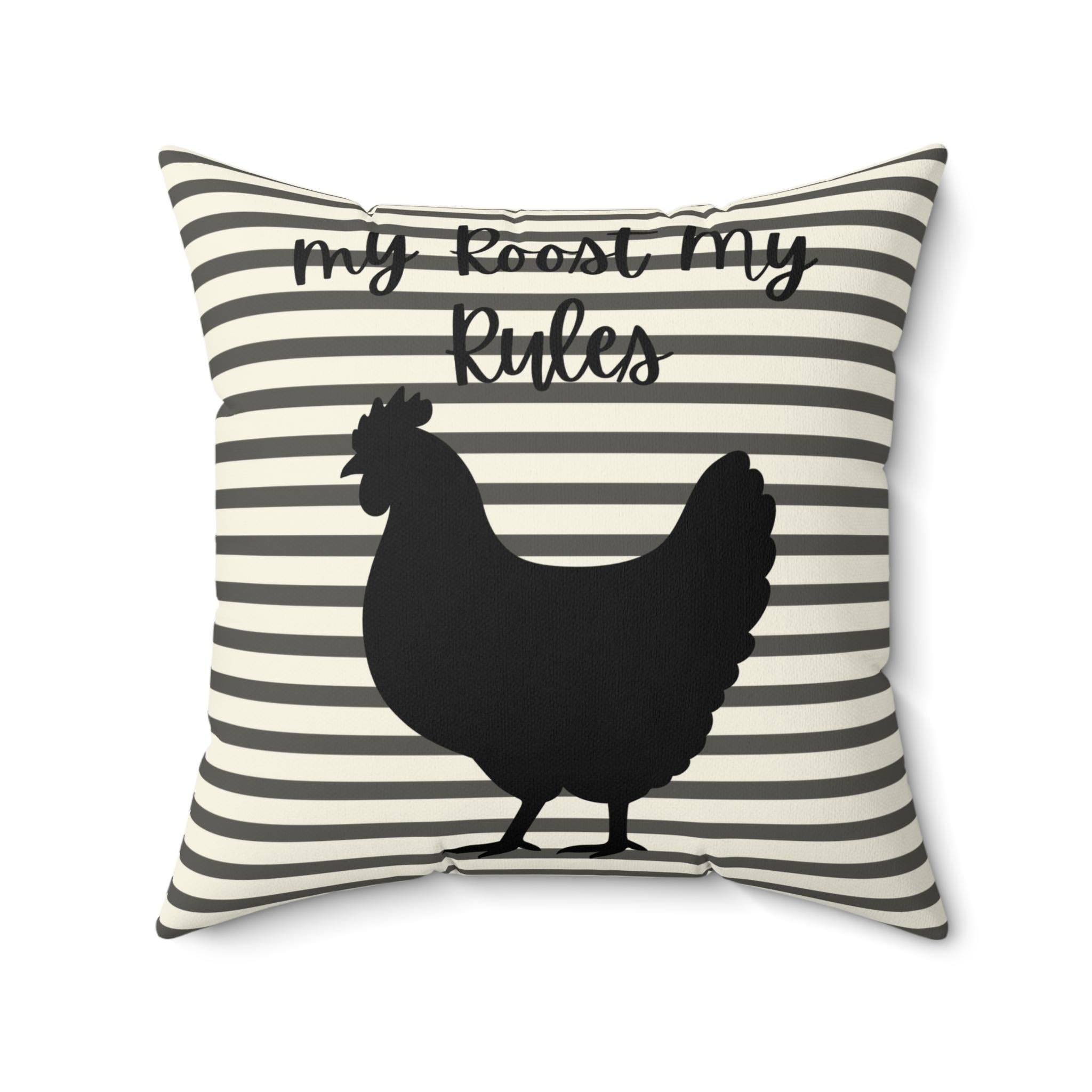 Chicken Pillow | Striped Farmhouse Throw Pillow, Rustic Country Cottage Décor