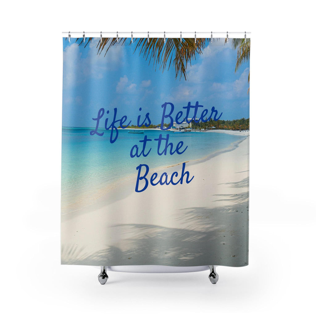 Life Is Better at the Beach Shower Curtain | Beach Scene, Vacation House Deco, Beach Bathroom Accessory, Coastal Deco for Home, House Gift