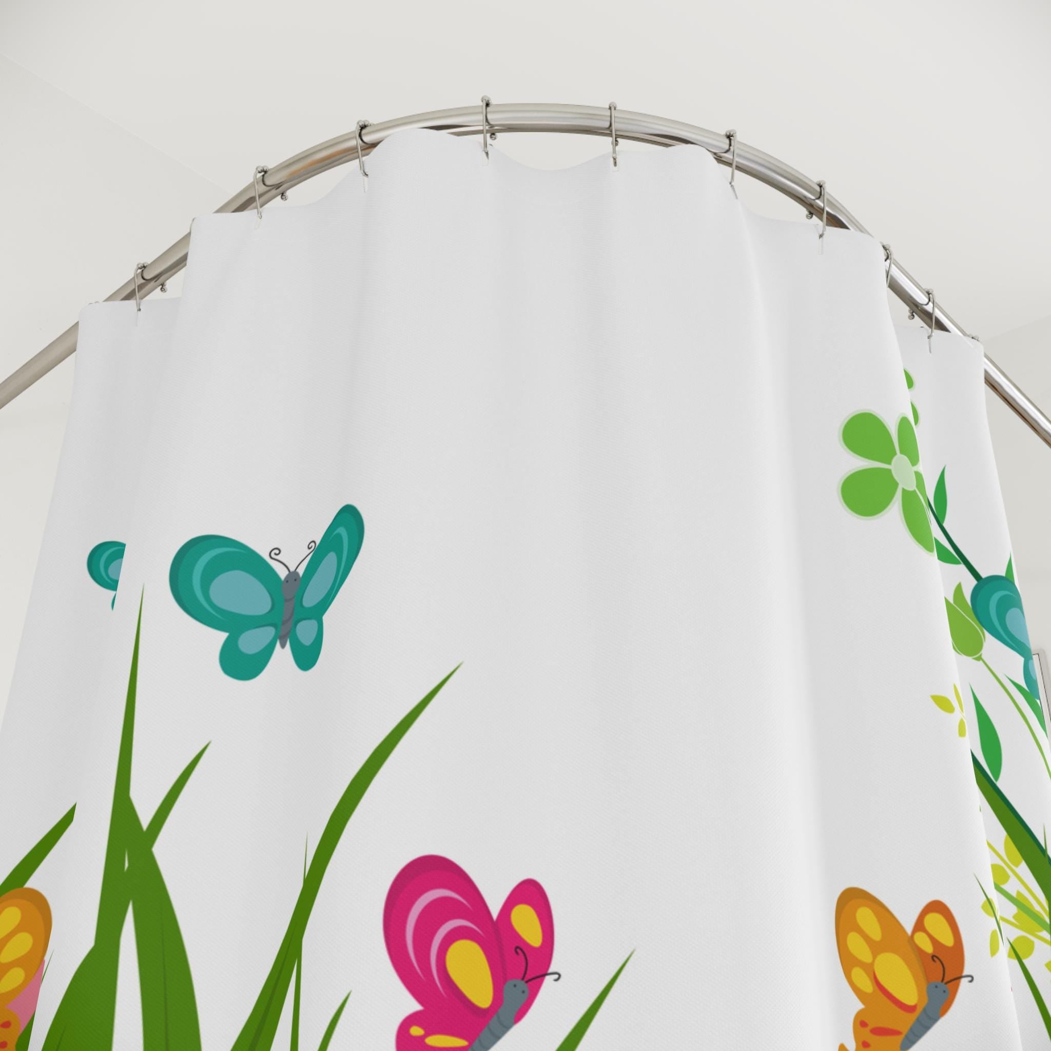 Colorful Wildflower Meadow Shower Curtain | Butterflies, Grass, Floral, New Home Bathroom Gift, Flower Pattern Shower Curtain