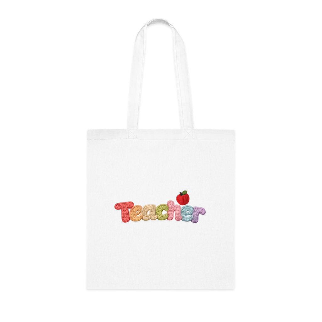 Teacher Tote Bag | Rainbow Letter Apple Design, Cotton Canvas