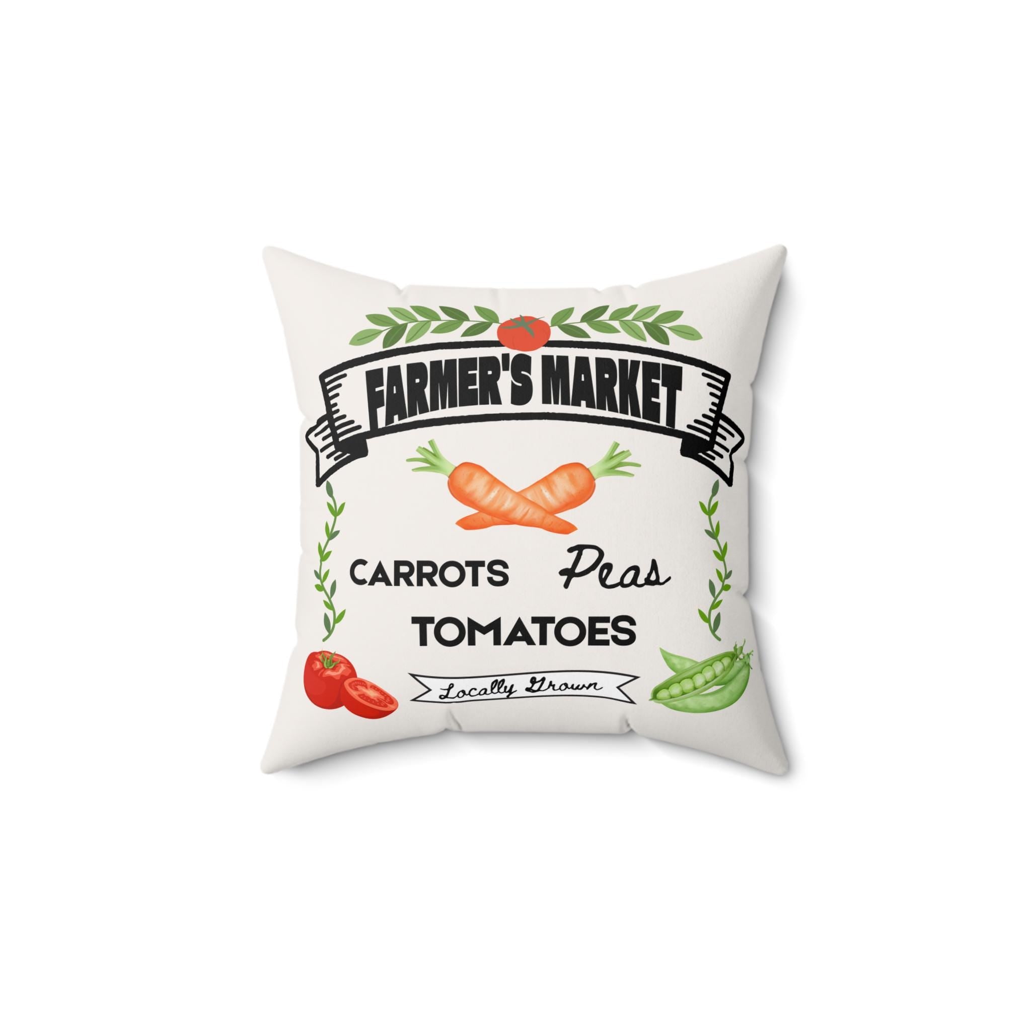 Farmer's Market Pillow, Watercolor Carrots Peas Tomatoes, Rustic Home Decor