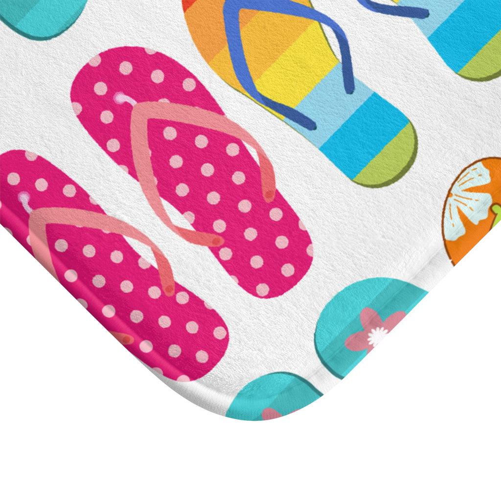 Colorful Flip Flops Pattern Bath Mat | Summer Beach Stripe Design, Beach House Bathmat, Coastal Home Deco Housewarming Gift, Beach Style Rug