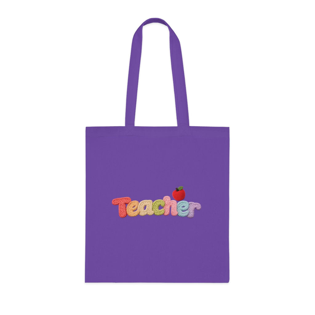 Teacher Tote Bag | Rainbow Letter Apple Design, Cotton Canvas