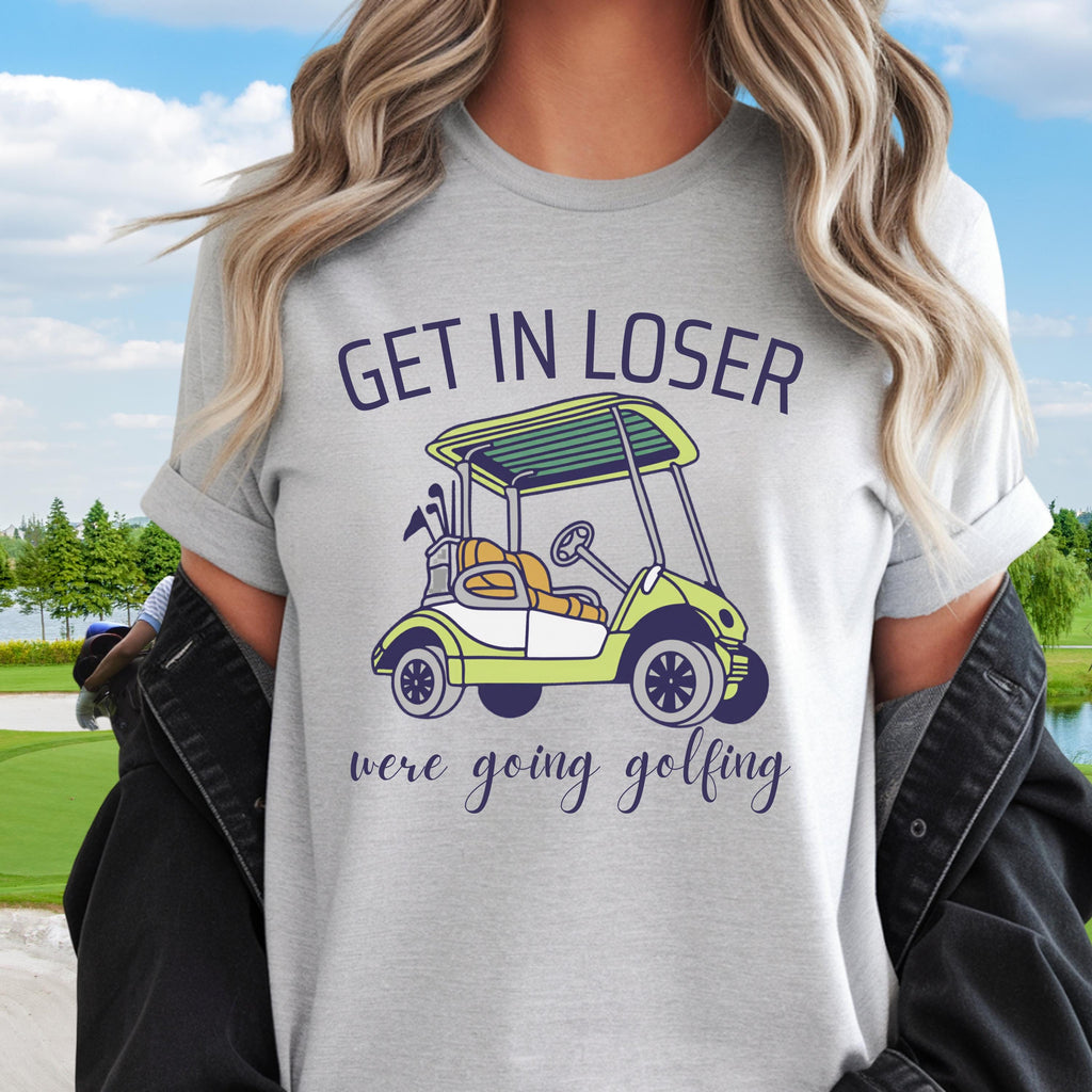 Golf Cart Illustration T-Shirt | "Get In Looser" Golf Humor Tee