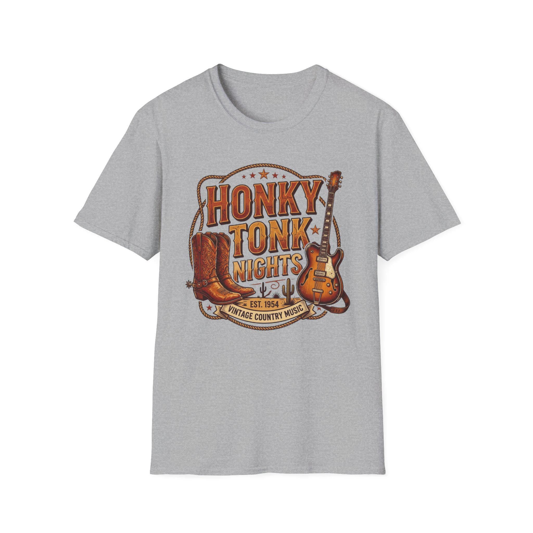 Honky Tonk Nights T-Shirt | Vintage Cowboy Boots Guitar Country Music Tee