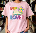 Book Lover T-Shirt | Open Book with Flowers, Colorful Text, Reading Tee