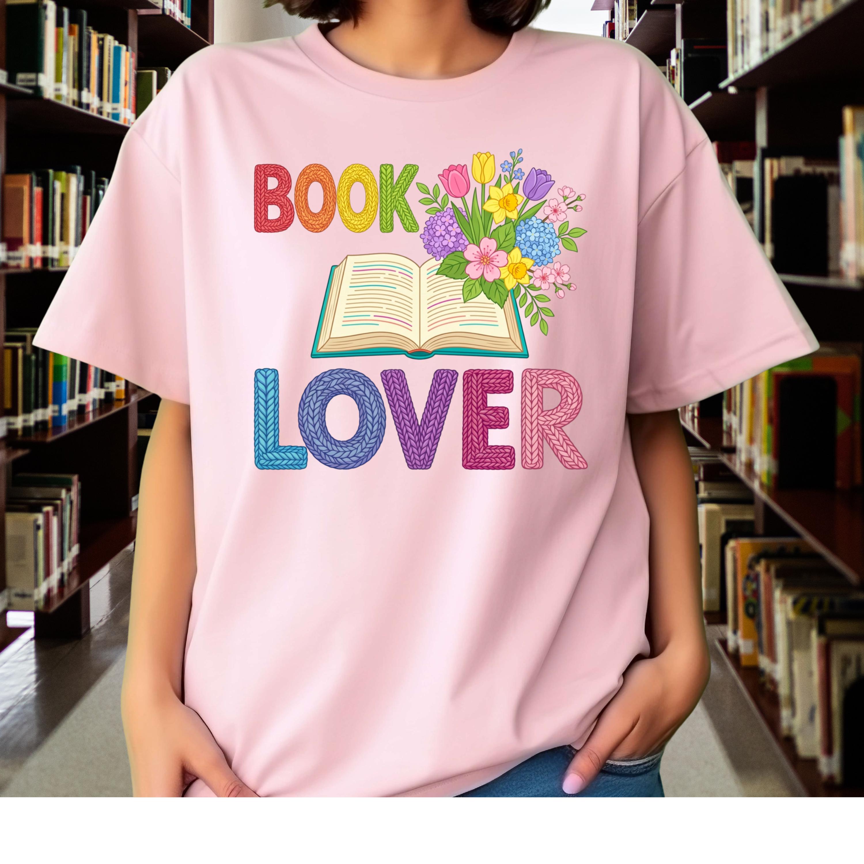 Book Lover T-Shirt | Open Book with Flowers, Colorful Text, Reading Tee