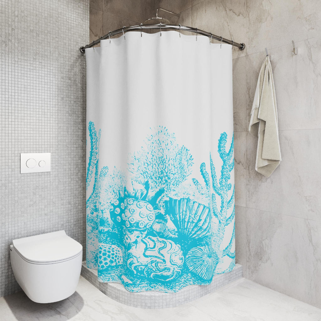 Blue Coral Reef Shower Curtain | Ocean Sea Life Bathroom Decor, Beach Vacation House Bathroom Curtain, New Home Bathroom Gift, Wedding Gift