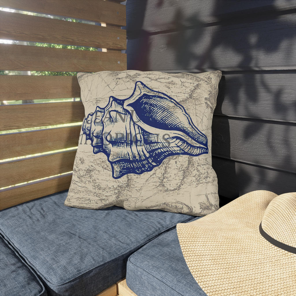 Nautical Conch Shell Pillow | Coastal Seaside Accent, Outdoor Porch Cushion
