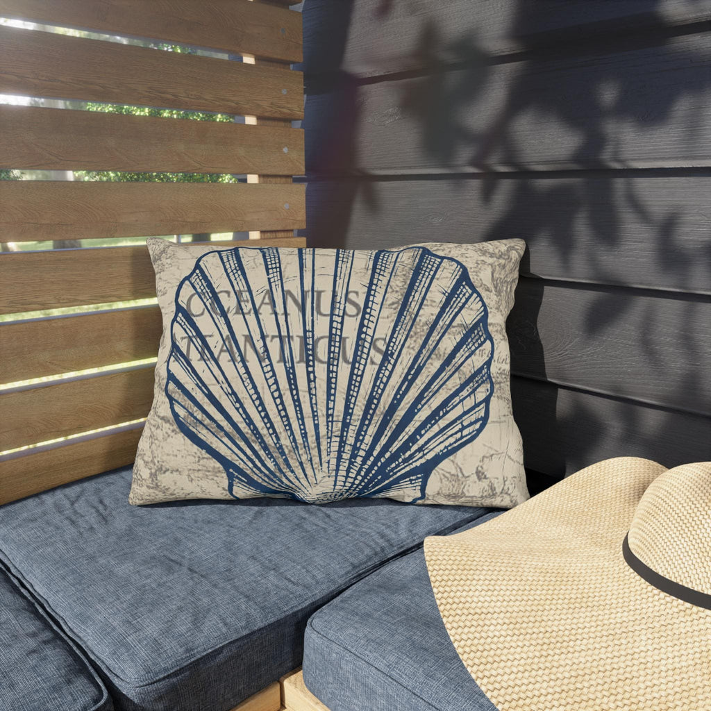 Nautical Blue Shell Pillow | Coastal Seaside Accent, Beach Porch Decor