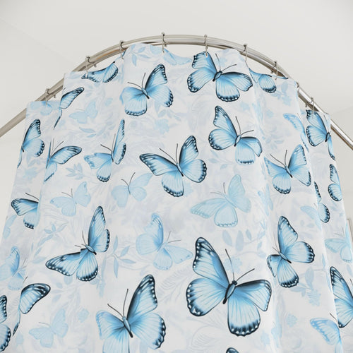 Blue Butterfly Shower Curtain, Aesthetic Bathroom Decor, Morpho Butterfly Bath Curtain, Cottagecore Shower Curtain, Boho Bathroom Decor
