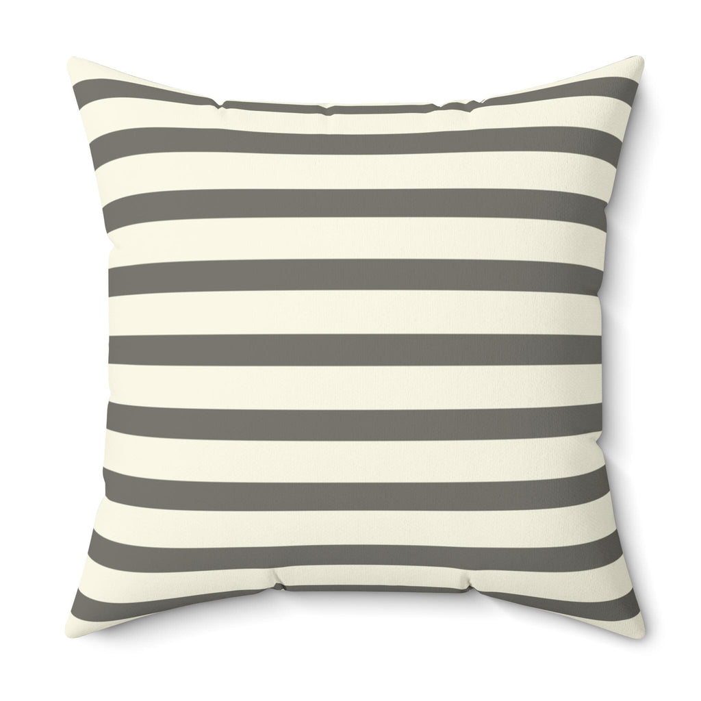 Gray Cream Horizontal Stripe Square Pillow, Modern Farmhouse Accent Cushion